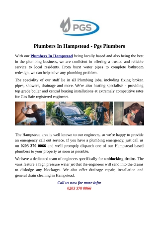 Plumbers In Hampstead - Pgs Plumbers