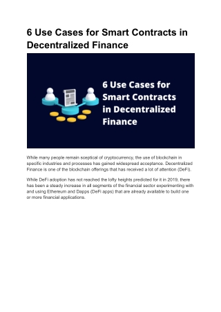 6 Use Cases for Smart Contracts in Decentralized Finance