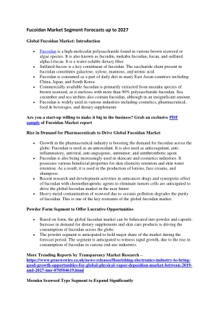 Fucoidan Market Segment Forecasts up to 2027