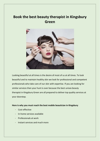 Book the best beauty therapist in Kingsbury Green
