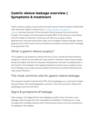 Gastric sleeve leakage overview  Symptoms & treatment