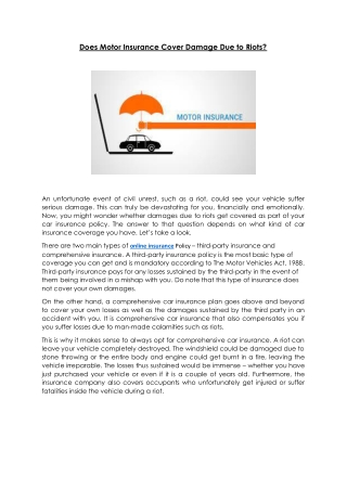 Does motor insurance cover vehicle damage from riots