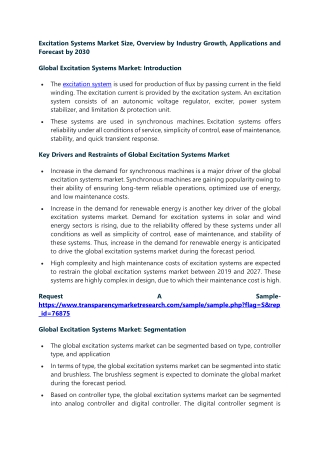 Excitation Systems Market Size, Overview by Industry Growth, Applications and Fo