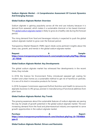 Sodium Alginate Market– A Comprehensive Assessment Of Current Dynamics And Emerg