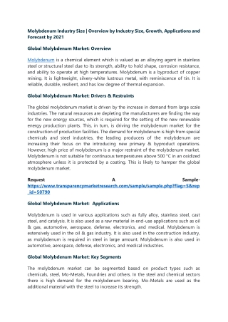 Molybdenum Industry Size | Overview by Industry Size, Growth, Applications and F
