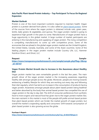 Asia Pacific Plant-based Protein Industry – Top Participant To Focus On Regional