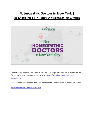 Naturopathic Doctors in New York | Drs2Health | Holistic Consultants New York