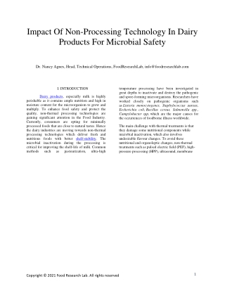 Impact of non-processing technology in dairy products for microbial safety | Foo