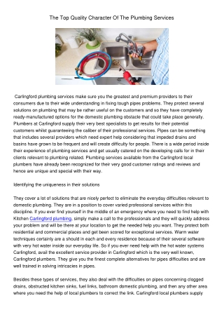 TheTopQualityCharacterOfThePlumbingServices