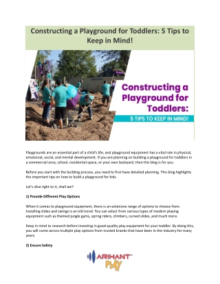Constructing a Playground for Toddlers: 5 Tips to Keep in Mind!