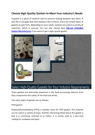 Choose High-Quality Gaskets to Meet Your Industry's Needs