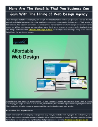 Here Are The Benefits That You Business Can Gain With The Hiring of Web Design Agency