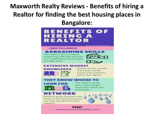 Maxworth Realty Reviews - Benefits of hiring a Realtor for finding the best housing places in Bangalore