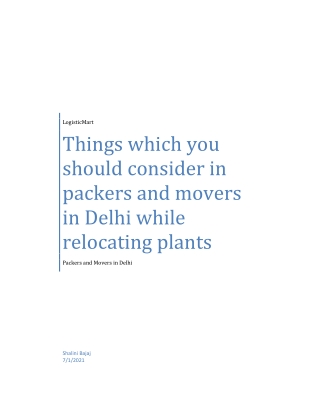 Things which you should consider in packers and movers in Delhi while relocating plants