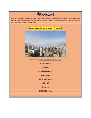 Rental Agencies Vancouver Bodewell