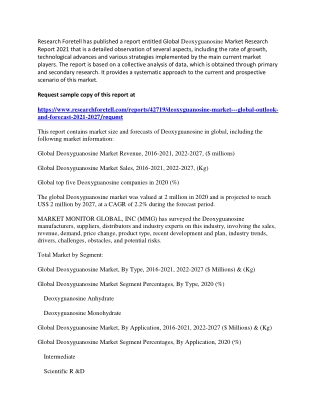 Deoxyguanosine Market In-depth Analysis by Statistics &amp; Outlook 2027