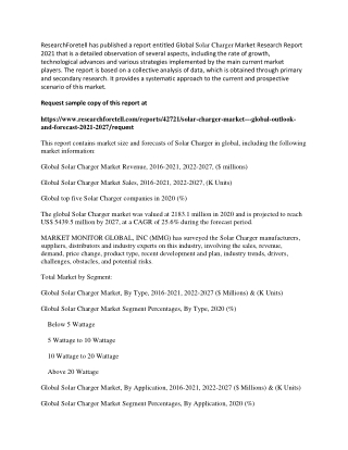 Solar Charger Market Pegged for Robust Expansion by 2027