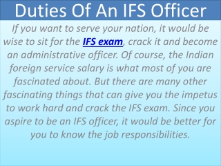 Duties Of An IFS Officer