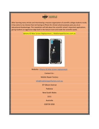 Iphone XS Max Screen Replacement  Mobilerepairfactory.com.au