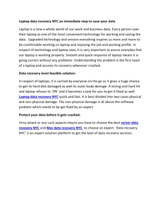 Laptop data recovery NYC an immediate step to save your data