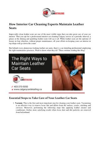 How Interior Car Cleaning Experts Maintain Leather Seats