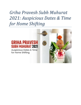 Griha Pravesh Subh Muhurat 2021: Auspicious Dates & Time for Home Shifting
