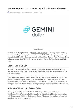 Gemini Dollar Là Gì? Toàn Tập Về Tiền Điện Tử GUSD