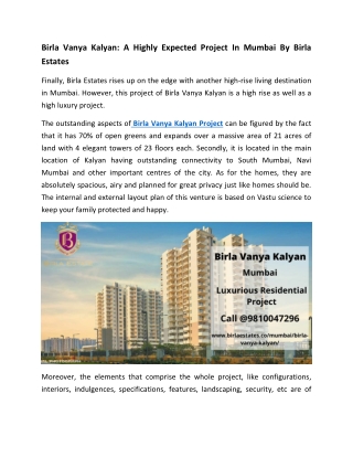 Birla Vanya Kalyan - A Highly Expected Project In Mumbai By Birla Estates