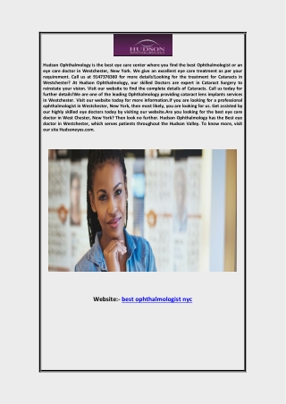 Best Ophthalmologist NYC Hudson Ophthalmology