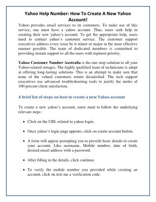 Yahoo Help Number: How To Create A New Yahoo Account!