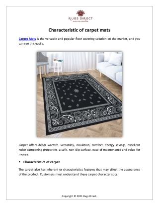 Characteristic of carpet mats