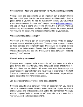 Myessaywriter - Your One Stop Solution To Your Essay Requirements