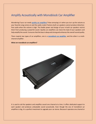 Amplify Acoustically with Monoblock Car Amplifier