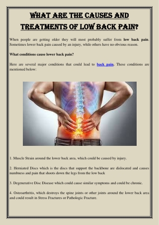 What are the Causes and Treatments of Low Back Pain