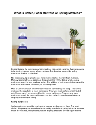 What is Better, Foam Mattress or Spring Mattress?