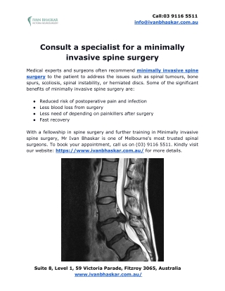 Consult a specialist for a minimally invasive spine surgery