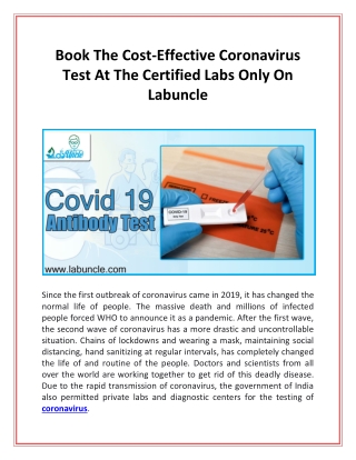 Book The Cost-Effective Coronavirus Test At The Certified Labs Only On Labuncle