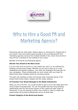 Why to Hire a Good PR and Marketing Agency  KPPR Events & Marketing