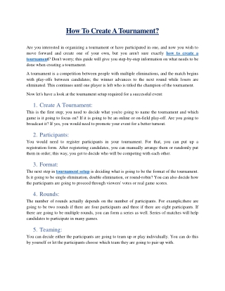 How To Create A Tournament