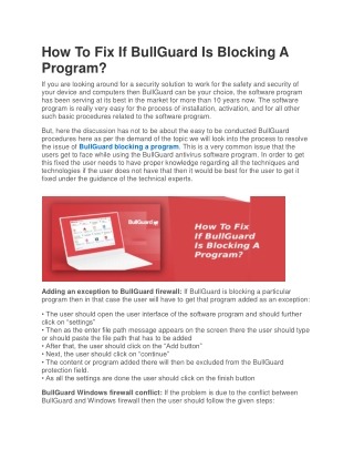 How To Fix If BullGuard Is Blocking A Program?