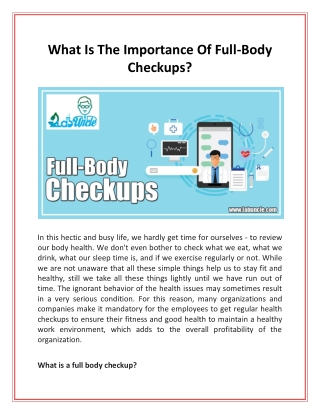 What Is The Importance Of Full-Body Checkups?