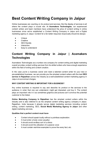 Best Content Writing Company in Jaipur