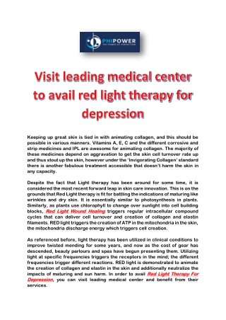 Visit leading medical center to avail red light therapy for depression Phipower