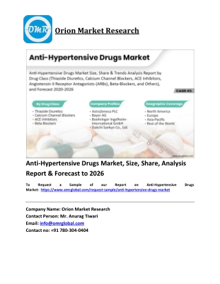 Anti-Hypertensive Drugs Market Trends, Size, Competitive Analysis and Forecast 2