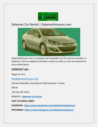 Dalaman Car Rental | Dalamanhirecars.com