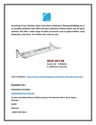 Stainless Steel Towel Rail Malaysia | Rainwareholdings.my