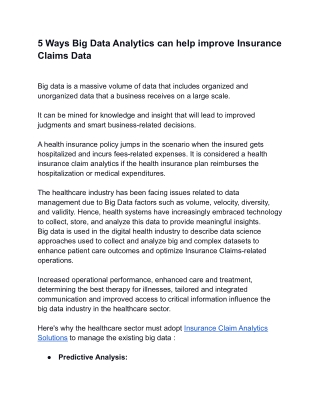 5 Ways Big Data Analytics can help improve Insurance Claims Data