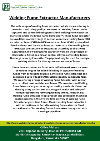 Welding Fume  Manufacturers