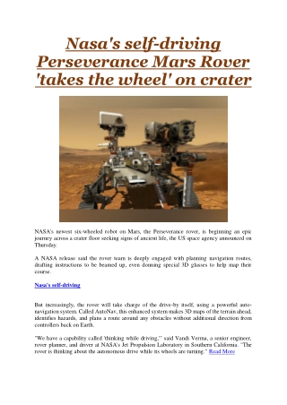 Nasa's self-driving Perseverance Mars Rover 'takes the wheel' on crater