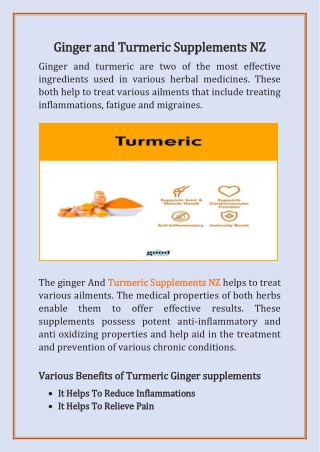 Best Turmeric Ginger supplements in New Zealand